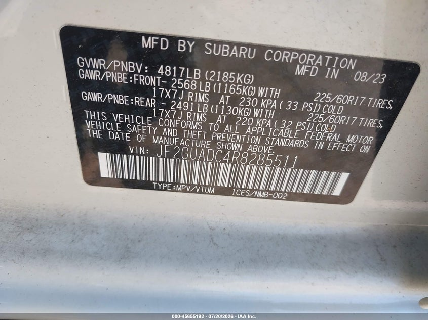 2024 Subaru Crosstrek Premium VIN: JF2GUADC4R8285511 Lot: 45655192