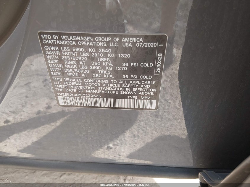 2020 Volkswagen Atlas Cross Sport 3.6L V6 Sel VIN: 1V2EE2CA0LC220635 Lot: 45655299