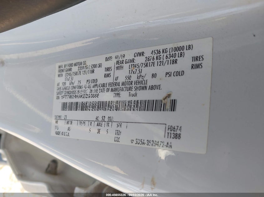 Vin: 1ft7w2b69ked95666, lot: 46153881, ford f-250 xl 20194
