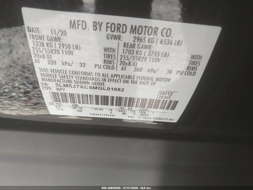 LINCOLN AVIATOR 2021 VIN 5LM5J7XC8MGL01682