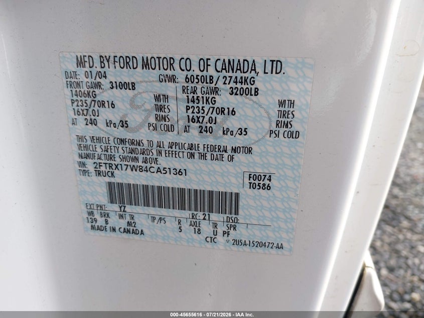 2004 FORD F-150 PICKUP 4.6L V-8 231HP
