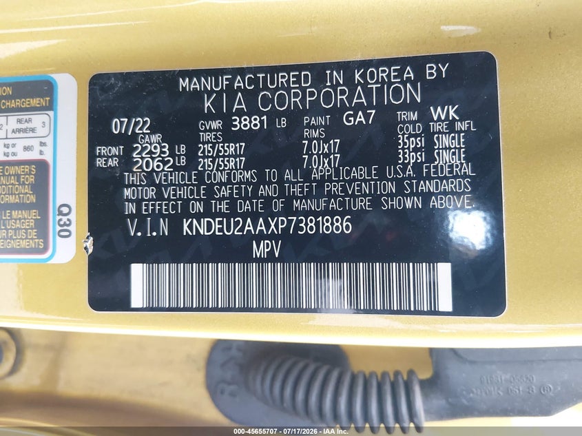 2023 Kia Seltos S VIN: KNDEU2AAXP7381886 Lot: 45655707