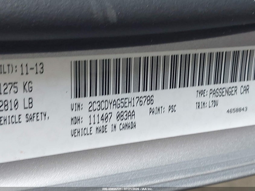 2014 Dodge Challenger Sxt VIN: 2C3CDYAG5EH176786 Lot: 45655721
