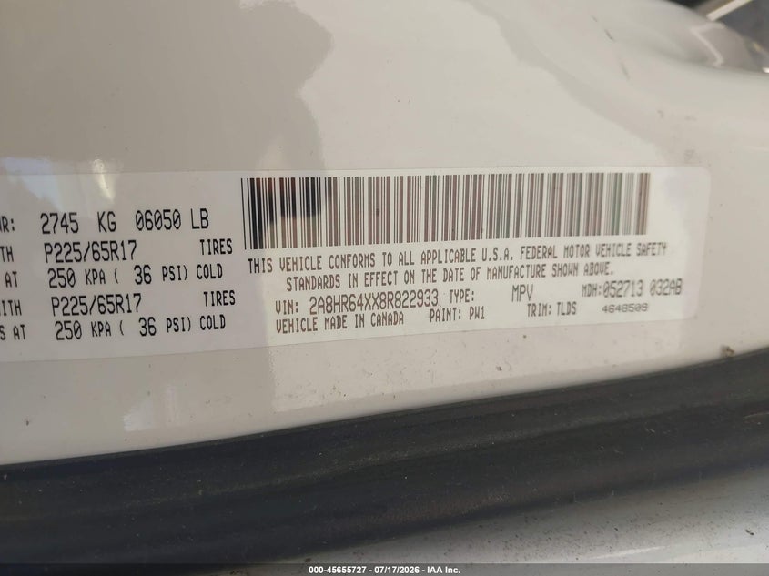 2008 Chrysler Town & Country Limited VIN: 2A8HR64XX8R822933 Lot: 45655727