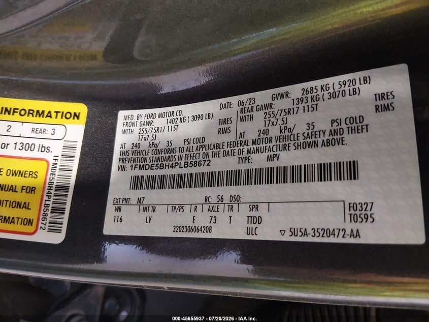 2023 Ford Bronco Big Bend VIN: 1FMDE5BH4PLB58672 Lot: 45655937