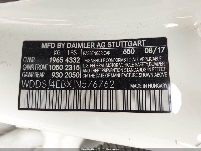 2018 Mercedes-Benz Cla 250 VIN: WDDSJ4EBXJN576762 Lot: 45655961