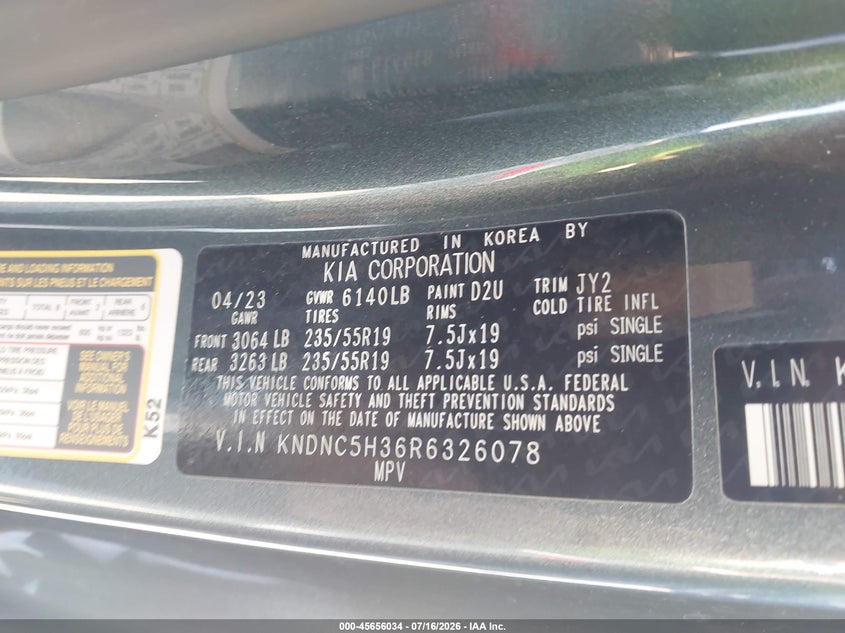 2024 Kia Carnival Mpv Ex VIN: KNDNC5H36R6326078 Lot: 45656034
