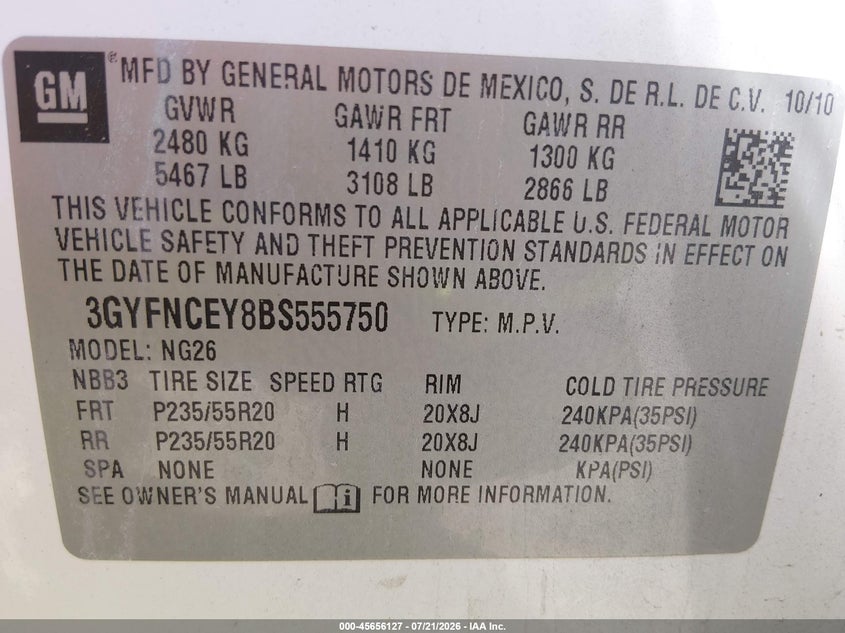 2011 Cadillac Srx Premium Collection VIN: 3GYFNCEY8BS555750 Lot: 45656127