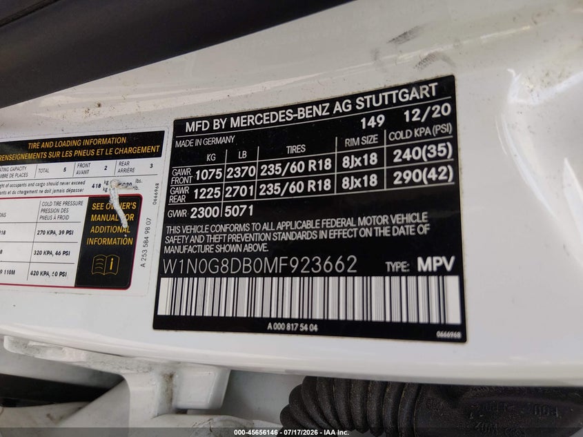 2021 Mercedes-Benz Glc 300 Suv VIN: W1N0G8DB0MF923662 Lot: 45656146