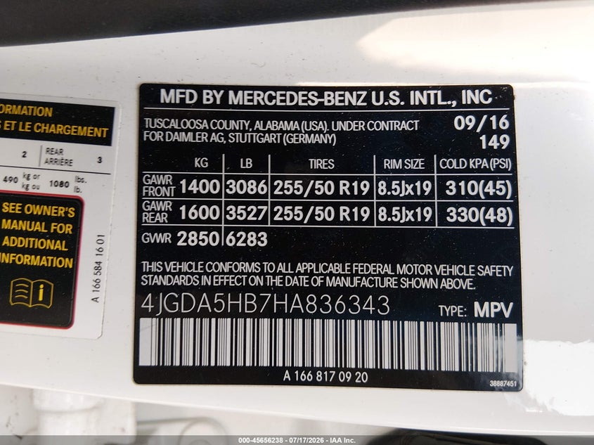 2017 Mercedes-Benz Gle 350 4Matic VIN: 4JGDA5HB7HA836343 Lot: 45656238
