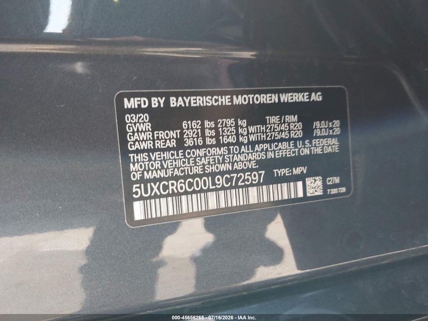 2020 BMW X5 SPORT UTILITY VEHICLE 3.0L I-6 DI, DOHC, VVT, TURBO, 335HP