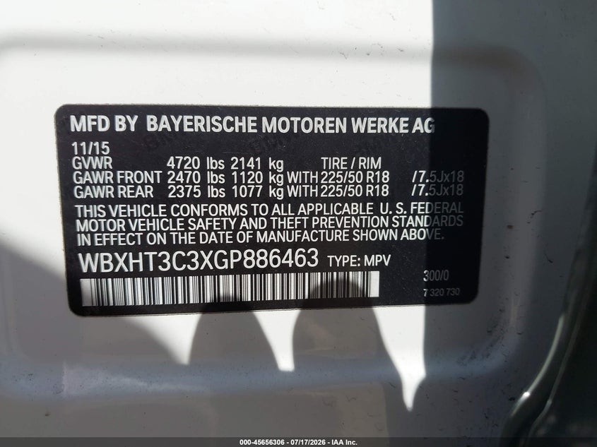 2016 BMW X1 xDrive28I VIN: WBXHT3C3XGP886463 Lot: 45656306