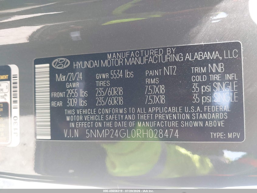2024 Hyundai Santa Fe Sel VIN: 5NMP24GL0RH028474 Lot: 45656319