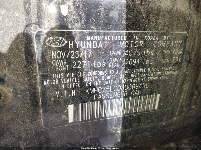 2018 Hyundai Ioniq Hybrid Sel VIN: KMHC75LC0JU069496 Lot: 45656386