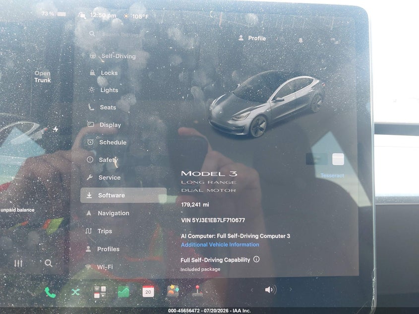 2020 Tesla Model 3 Long Range Dual Motor All-Wheel Drive VIN: 5YJ3E1EB7LF710677 Lot: 45656472
