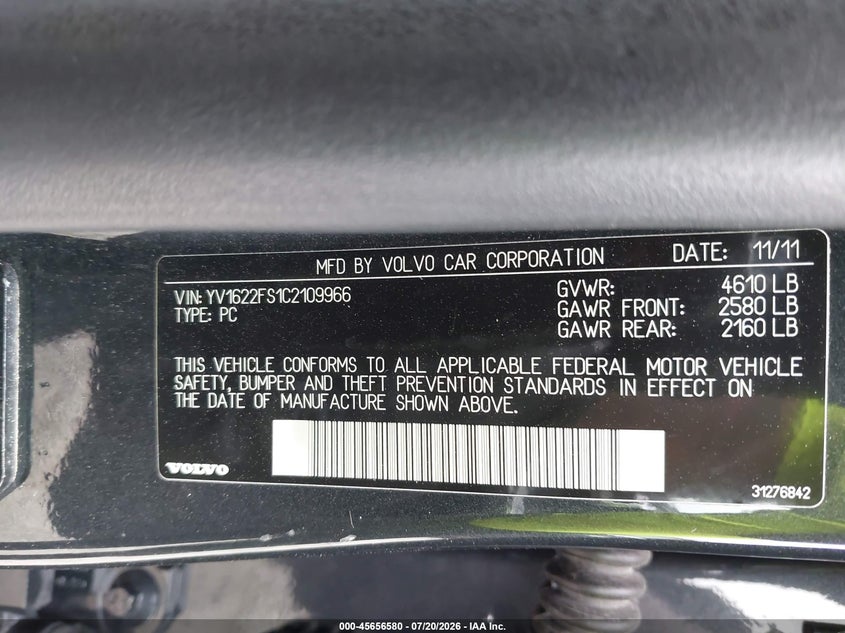 2012 Volvo S60 T5/T5 W/Moonroof VIN: YV1622FS1C2109966 Lot: 45656580