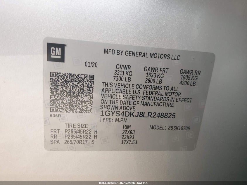 2020 Cadillac Escalade 4Wd Platinum VIN: 1GYS4DKJ8LR248825 Lot: 45656667