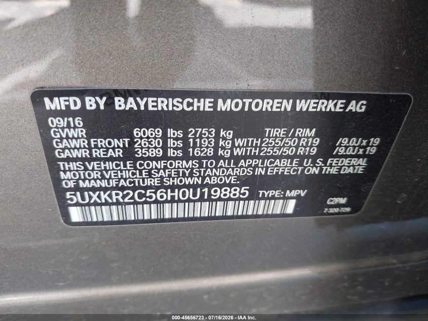 2017 BMW X5 Sdrive35I VIN: 5UXKR2C56H0U19885 Lot: 45656723