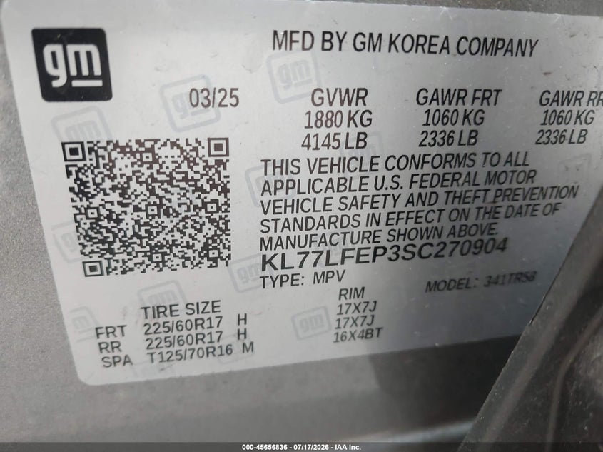 2025 CHEVROLET TRAX SPORT UTILITY VEHICLE 1.2L I-3 DI, DOHC, VVT, TURBO, 137HP