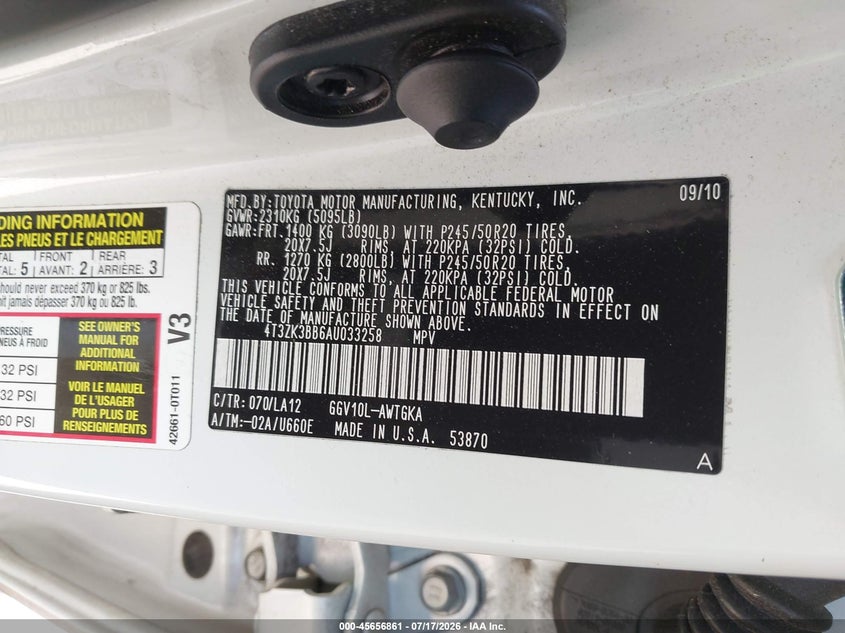 2010 Toyota Venza Base V6 VIN: 4T3ZK3BB6AU033258 Lot: 45656861