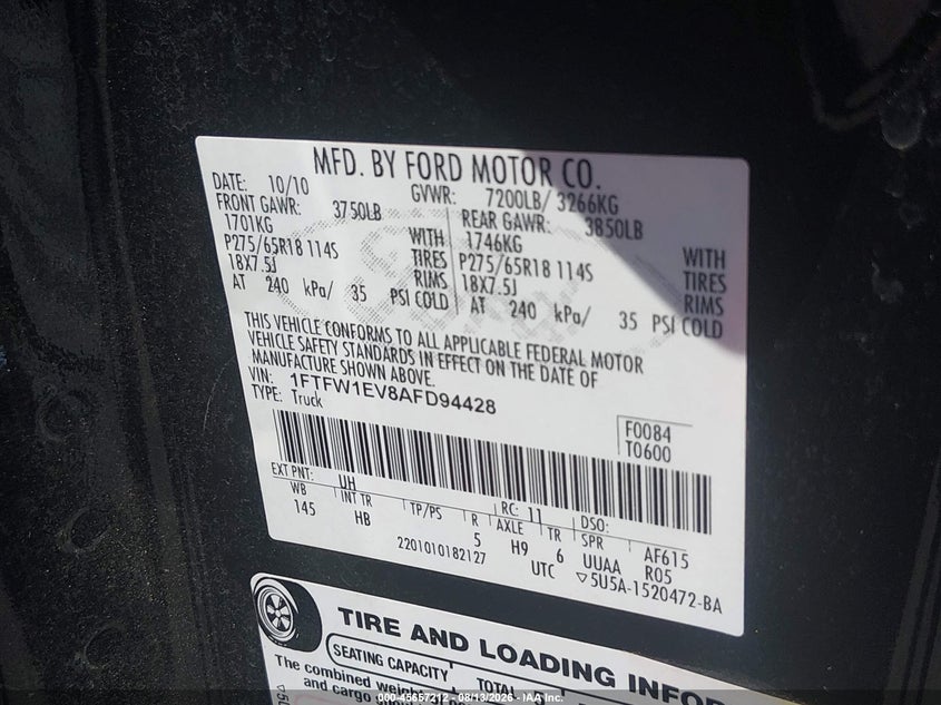 2010 FORD F-150 TRUCK 5.4L V-8 VVT, 310HP