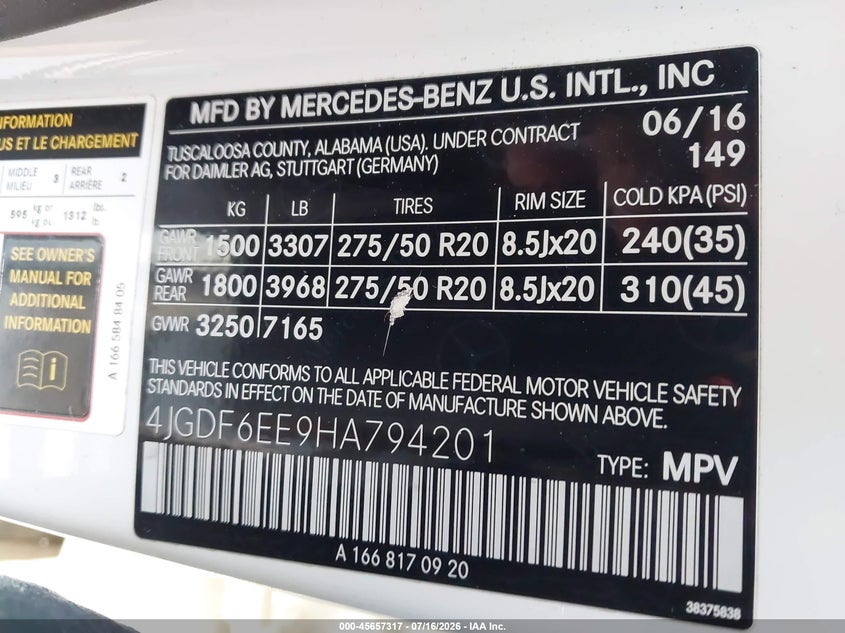 2017 Mercedes-Benz Gls 450 4Matic VIN: 4JGDF6EE9HA794201 Lot: 45657317