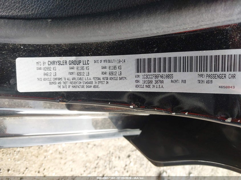 2015 Chrysler 200 Lx VIN: 1C3CCCFB6FN610855 Lot: 45657382