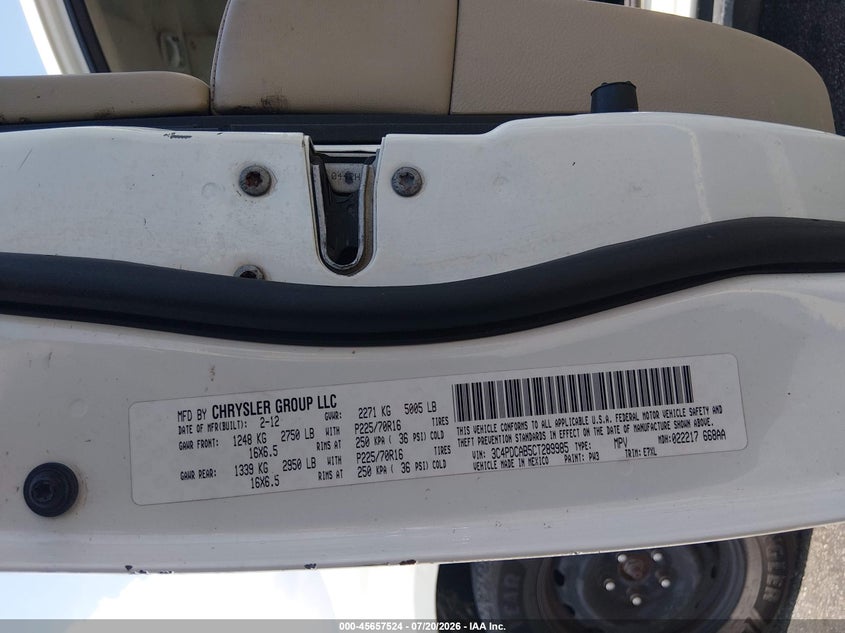 2012 Dodge Journey Se/Avp VIN: 3C4PDCAB5CT289985 Lot: 45657524