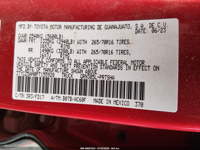 2023 Toyota Tacoma Trd Off Road VIN: 3TYCZ5AN0PT155928 Lot: 45657534