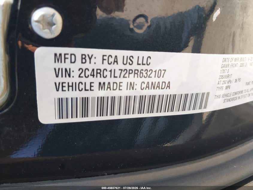 CHRYSLER PACIFICA HYBRID 2023 VIN 2C4RC1L72PR632107