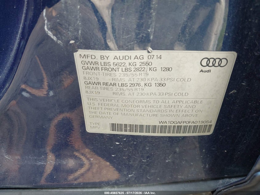 2015 Audi Q5 3.0T Premium Plus VIN: WA1DGAFP0FA019054 Lot: 45657625