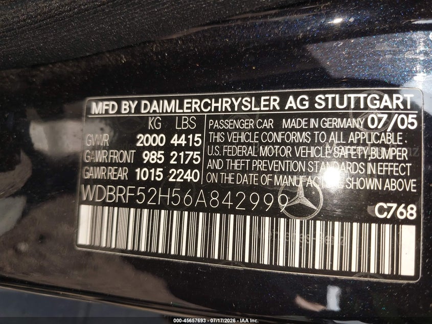 2006 Mercedes-Benz C 230 Sport VIN: WDBRF52H56A842999 Lot: 45657693