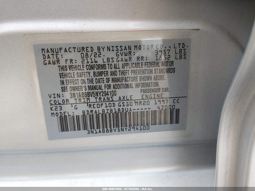 2022 NISSAN SENTRA S XTRONIC CVT — Photo 9