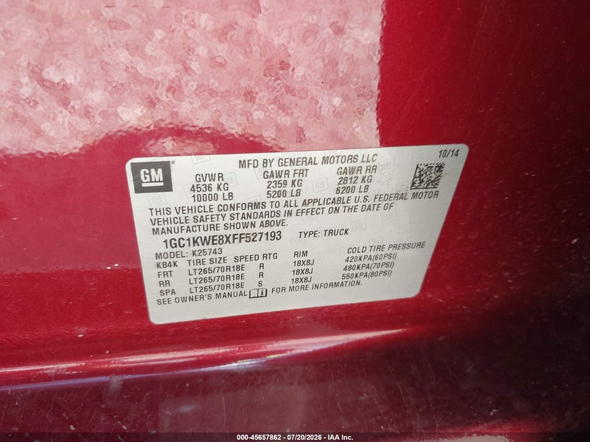 2015 Chevrolet Silverado 2500Hd Built After Aug 14 Ltz VIN: 1GC1KWE8XFF527193 Lot: 45657862