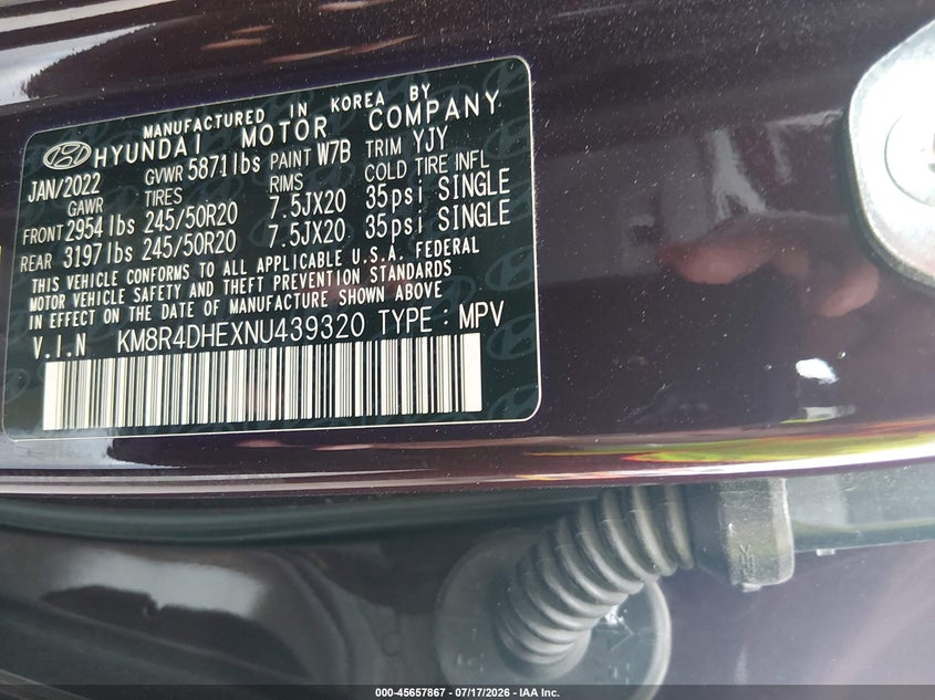 2022 Hyundai Palisade Sel VIN: KM8R4DHEXNU439320 Lot: 45657867