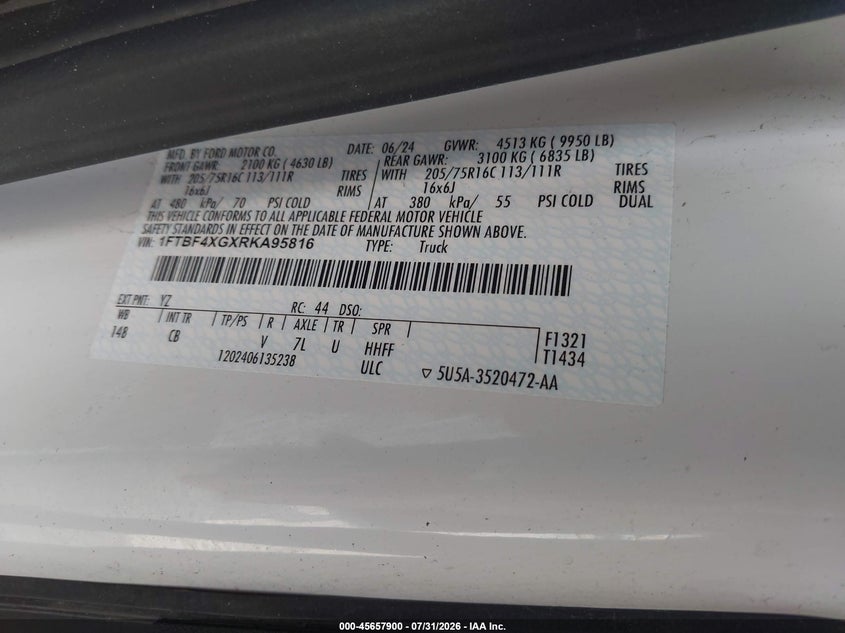 FORD TRANSIT-350 CARGO VAN 2024 VIN 1FTBF4XGXRKA95816