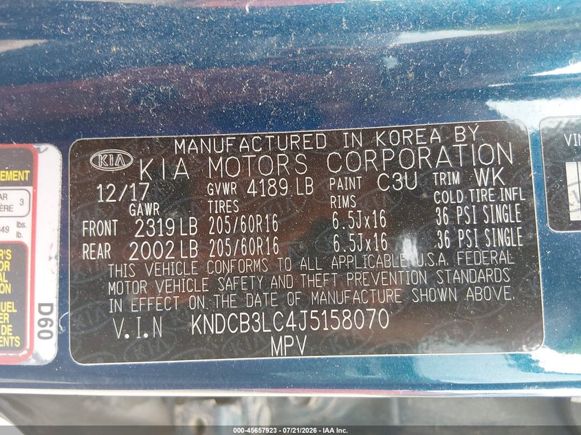 2018 Kia Niro Lx VIN: KNDCB3LC4J5158070 Lot: 45657923