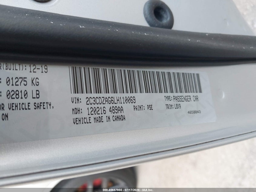 2020 Dodge Challenger Sxt VIN: 2C3CDZAG6LH110069 Lot: 45657955