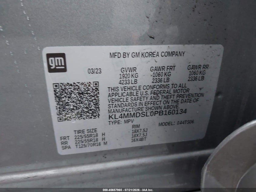 2023 Buick Encore Gx Select Fwd VIN: KL4MMDSL0PB160134 Lot: 45657965