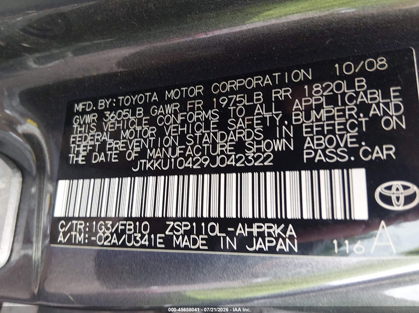 2009 Scion Xd VIN: JTKKU10429J042322 Lot: 45658041