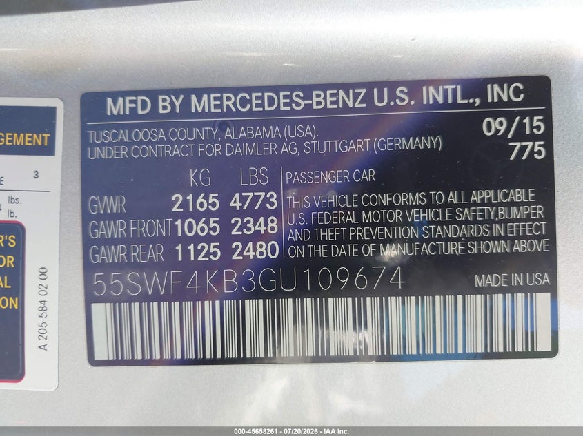 2016 Mercedes-Benz C 300 4Matic VIN: 55SWF4KB3GU109674 Lot: 45658261