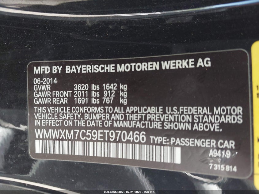 2014 Mini Hardtop Cooper S VIN: WMWXM7C59ET970466 Lot: 45658302