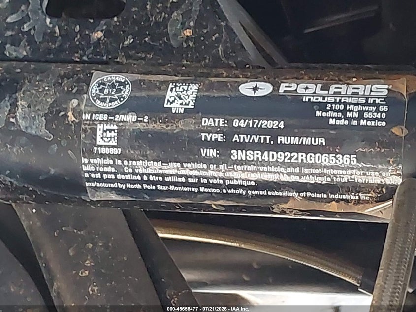 2024 Polaris Rzr Pro Xp 4 Ultimate VIN: 3NSR4D922RG065365 Lot: 45658477