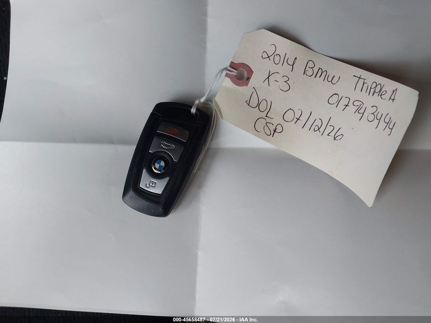 2014 BMW X3 xDrive28I VIN: 5UXWX9C55E0D19646 Lot: 45658487