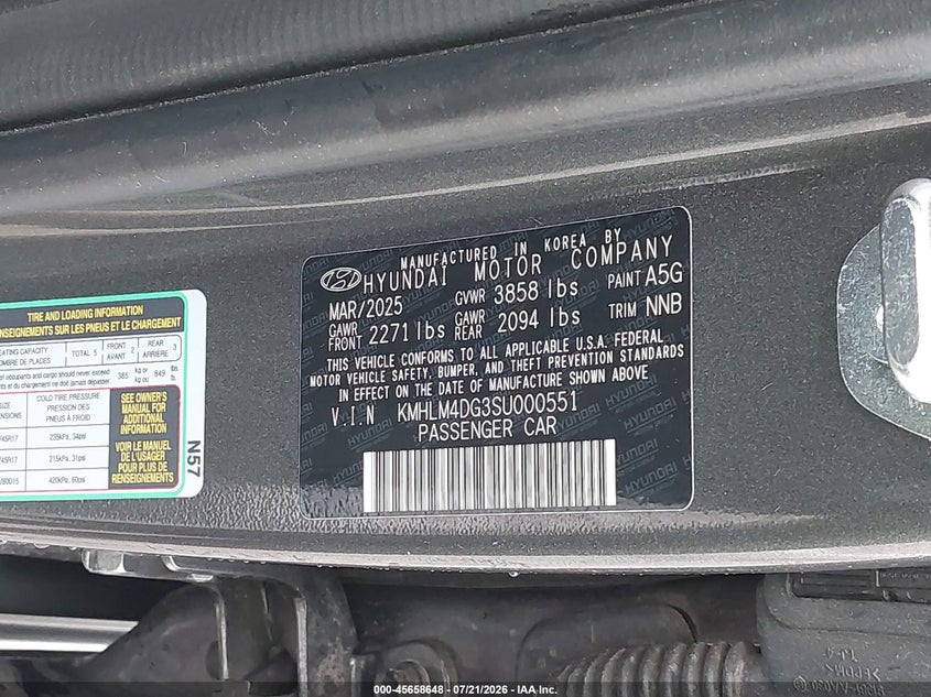 2025 Hyundai Elantra Sel Sport VIN: KMHLM4DG3SU000551 Lot: 45658648