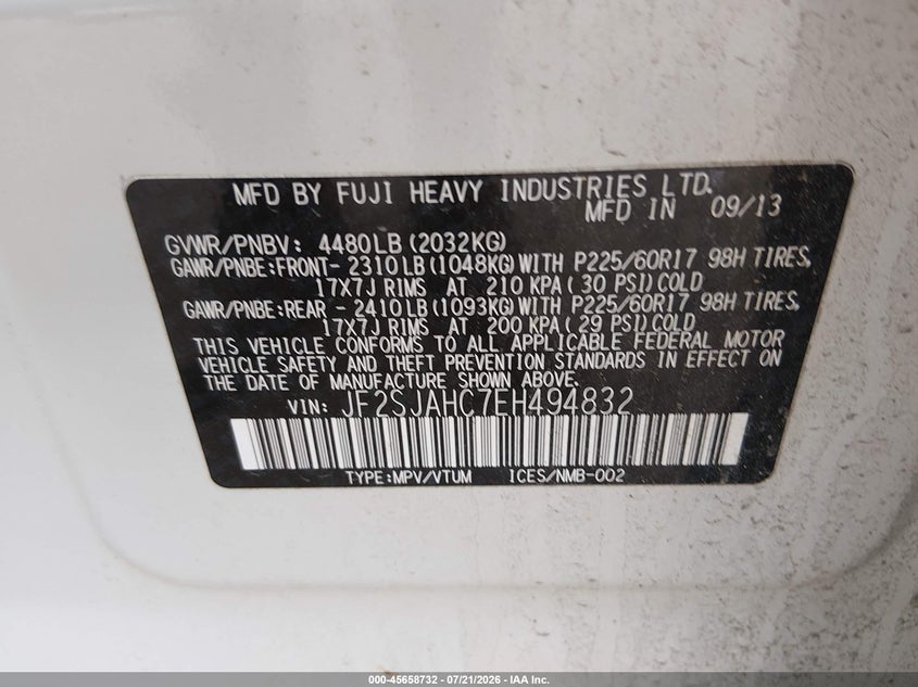2014 Subaru Forester 2.5I Limited VIN: JF2SJAHC7EH494832 Lot: 45658732