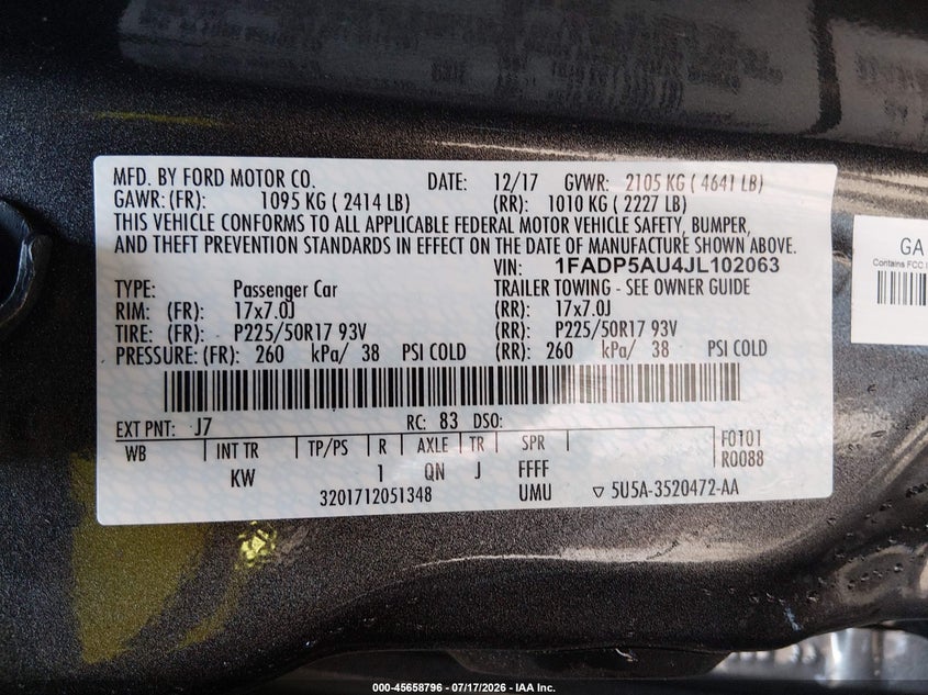 FORD C-MAX HYBRID 2018 VIN 1FADP5AU4JL102063