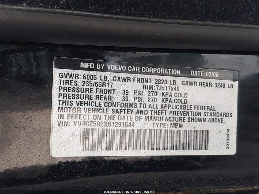 2006 Volvo Xc90 2.5T VIN: YV4CZ592X61291644 Lot: 45658878