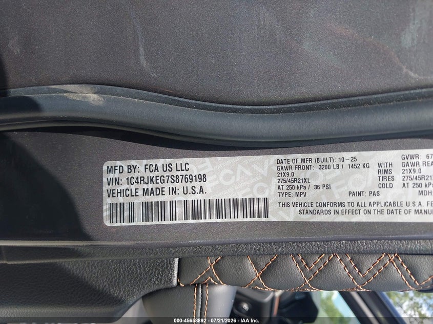 2025 Jeep Grand Cherokee L Summit 4X4 VIN: 1C4RJKEG7S8769198 Lot: 45658892