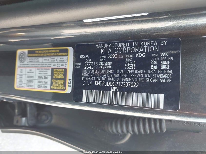 2026 Kia Sportage Hybrid S VIN: KNDPUDDG2T7307022 Lot: 45658900